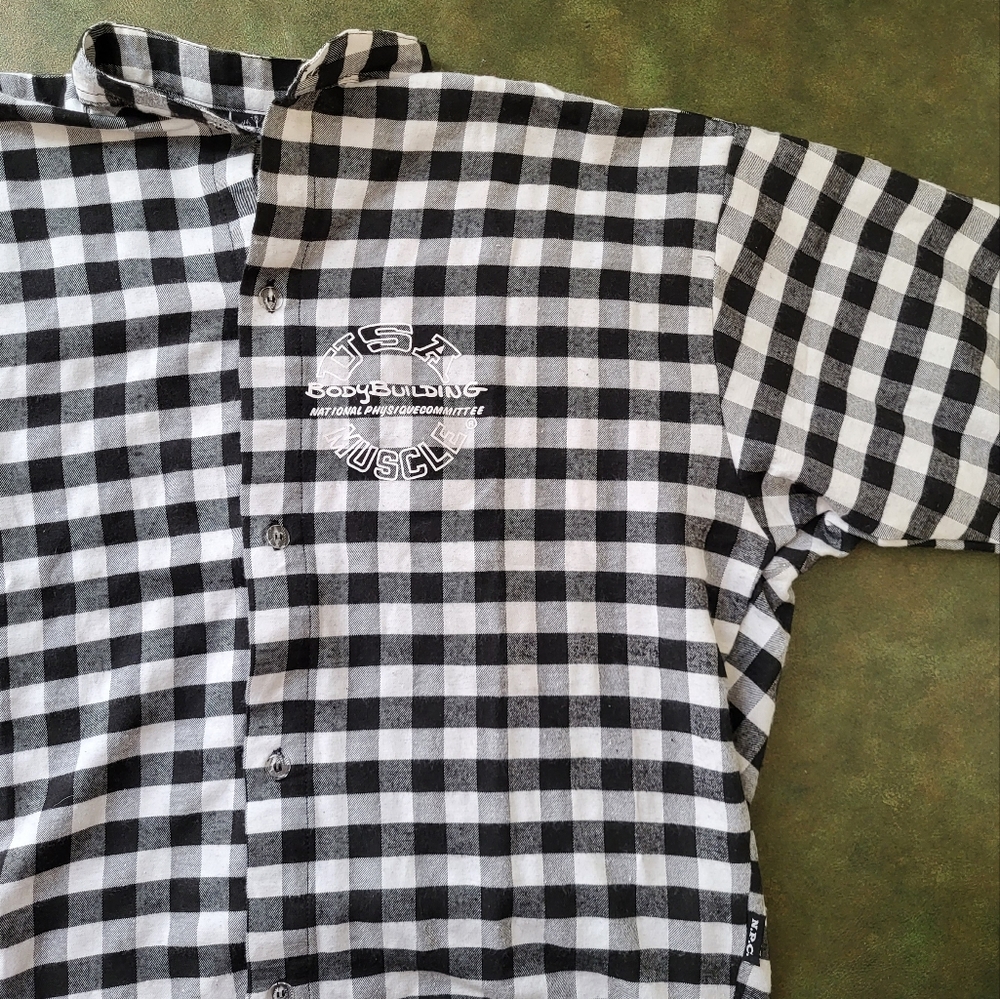 NPC Activewear USA Muscle 3/4 sleeve button down plaid flannel bodybuilding top